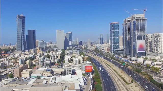 Tel Aviv skyline - Aerial footage of Tel Aviv's center
with Ayalon freeway