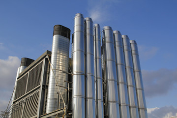 Ventilation pipes in steel,  in the rooftop of a building