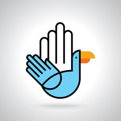 Fly of bird to hand. creative idea