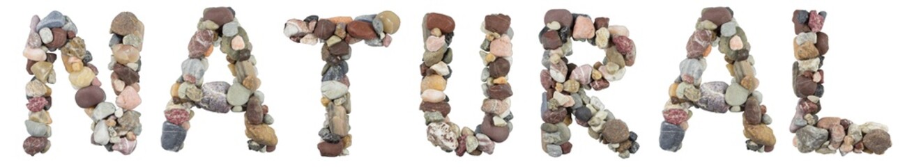 NATURAL word with beach pebbles
