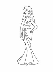 Girl evening dress coloring pages cartoon illustration isolated image