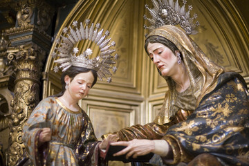 Saint Hannah and Virgin Mary, carving by Jose Montes de Oca (1714), El Salvador church, Seville,...