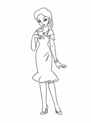 Girl coloring pages cartoon illustration isolated image
