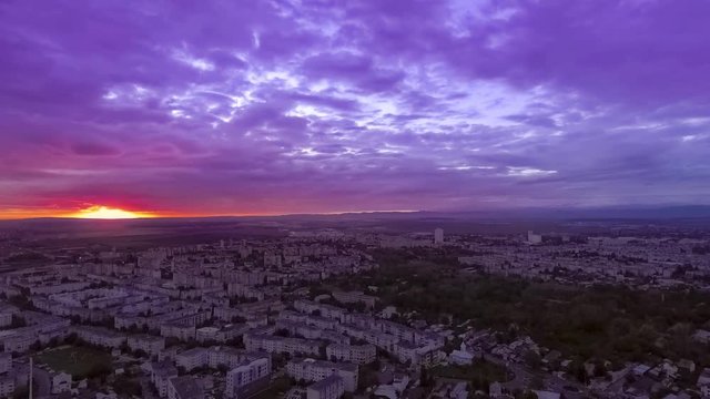 aerial view of sunset over the city
