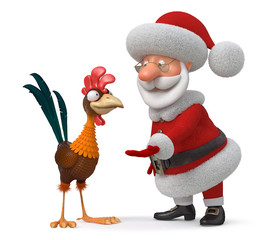 3d illustration Santa Claus and cock