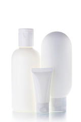 Cosmetic bottles isolated on a white background