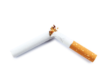 Broken cigarette isolated on a white