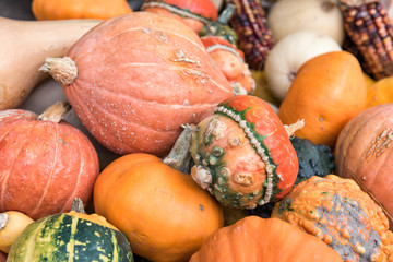 decorative pumpkin with red corn