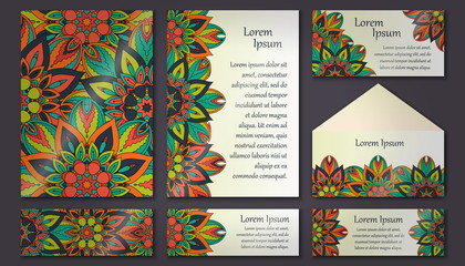 Invitation card collection. Vintage decorative elements. Islam, Arabic, Indian, ottoman motifs.