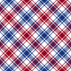 Red blue white diagonal check texture seamless pattern