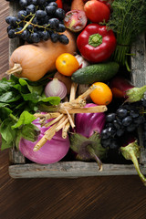 Organic produce in wood crate