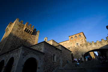 Bujaco tower and Estrella gate, Plaza Mayor, Caceres, Spain