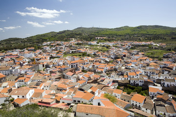 Aerial view of the town of Montanchez from the castle, Extremadura, Spain