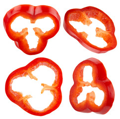 collection of red pepper slices isolated on the white background