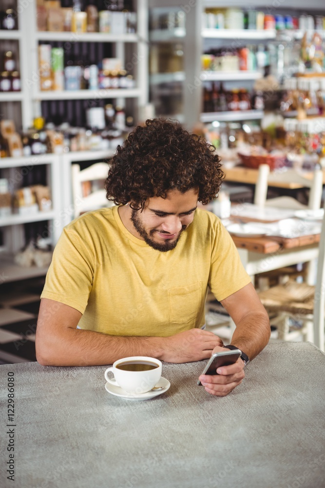 Poster man using mobile phone