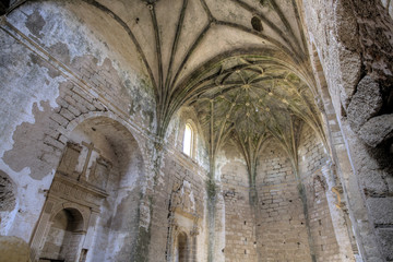 Gothic vaults of the abandoned convent of San Antonio de Padua, Garrovillas, Caceres, Extremadura,...