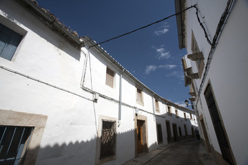 Street of the Jewish quarter, town of Valencia de Alcantara, province of Caceres, autonomous community of Extremadura, southwestern Spain - obrazy, fototapety, plakaty
