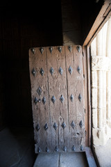 Old wooden door, San Pedro church, Garrovillas, Caceres, Spain