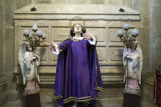 Saint and angels, church of Santos Martires San Fabian y san Sebastian, Brozas, Caceres, Spain
