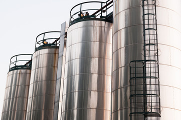 Industrial silos for chemical production.