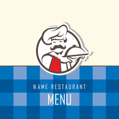 menu design with whiskered cook and plate