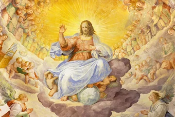 Poster ROME, ITALY - MARCH 11, 2016: The fresco of Christ the Redeemer in Glory with the Heavenly Host by Niccolo Circignani Il Pomarancio (1588) in main apse of church Basilica di Santi Giovanni e Paolo. © Renáta Sedmáková
