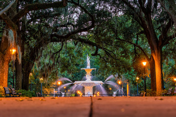 Famous historic Forsyth Fountain in Savannah, Georgia