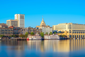 Obraz premium Riverfront of downtown Savannah in Georgia