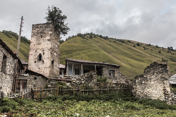 Fototapeta na wymiar Abandoned house in a mountain village. Georgia. Svaneti.