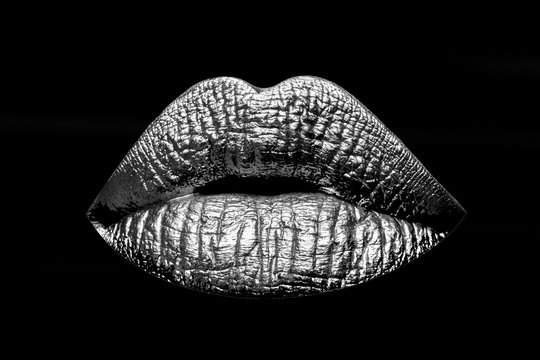 sexy silver metallized female lips