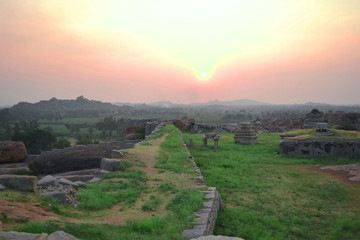 Incredibly beautiful sunset in the valley of Hampi