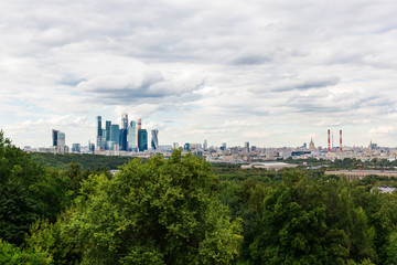Fototapeta na wymiar View of Moscow from a viewing platform on Sparrow Hills. Moscow. Russian Federation