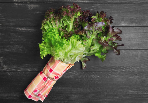 Bundle of fresh leaves  green and red lettuce