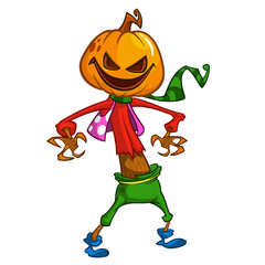 Cartoon vector illustration  of a Jack-o-Lantern pumpkin curved in a mean expression, isolated on white