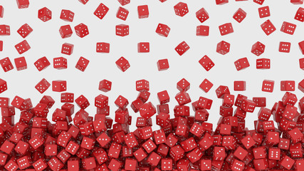 Tens of reds dice falling from above