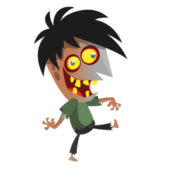 Green zombie head with pink brains. Halloween vector illustration Isolated on white background