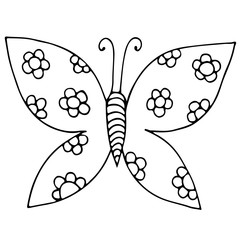 Fototapeta premium Black line butterfly with flower for tattoo, coloring book