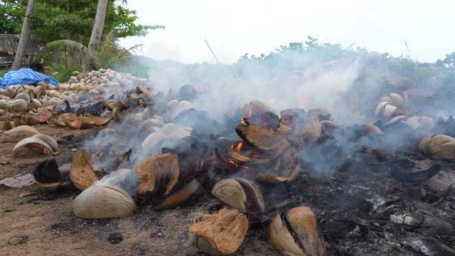 Coconut shell burning