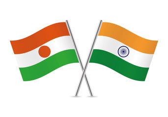 Niger and India flags. Vector illustration.