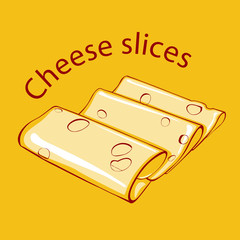 Three slices of cheese on a yellow background, vector illustration