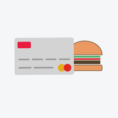 Ticket for Food Icon Vector Illustration, Pay for Food Flat Icon, Pay For Food by Credit Card Flat Design