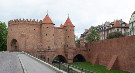 Fototapeta na wymiar Warsaw Barbican (Polish: Barbakan Warszawski), semicircular fortified outpost 