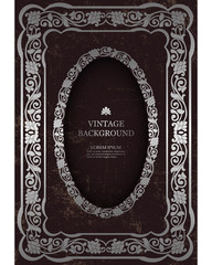 Vector Floral Vintage Frame, template for the book covers design, old pages, photo frames, invitations, certificates, cards. Victorian luxury ornamental design, silver border on dark background.