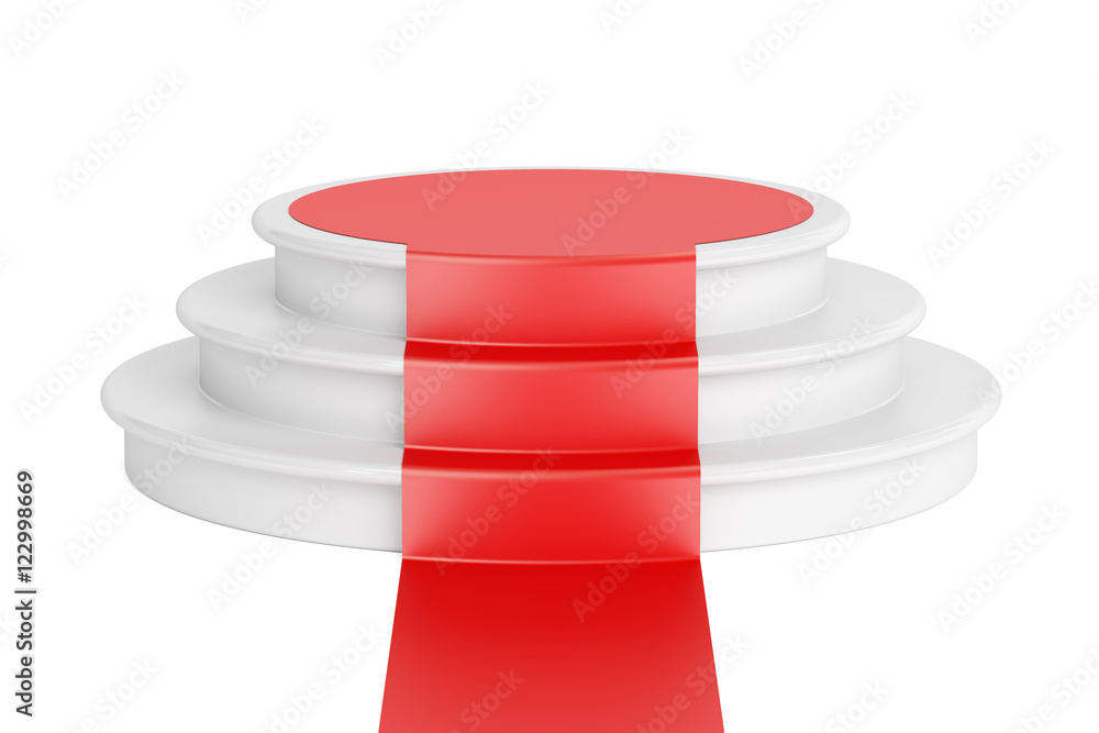 Poster empty podium with red carpet, 3d rendering