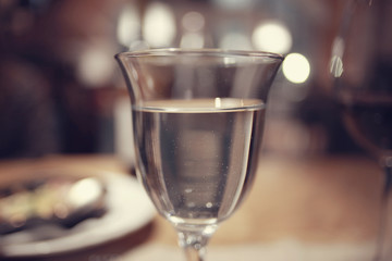 glass of water in the interior of the restaurant