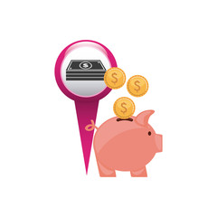 pin pointer with money icon vector illustration design