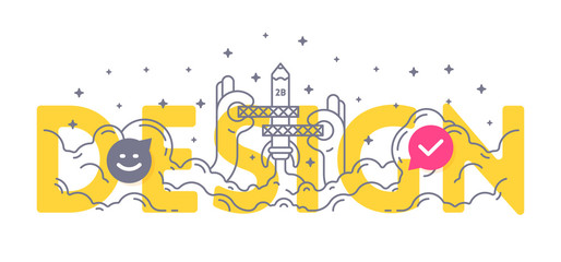 Design word concept. Business lettering typography for web design, design development, art research and education course. Flat outline thin line icon vector illustration.