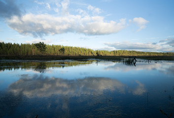 Lake in sweden, cloud reflections in the water 