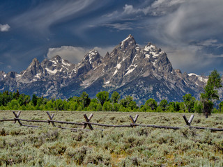 Dramatic view on mountain under the grey sky