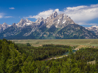 Peaceful scenic view on the river and mountain